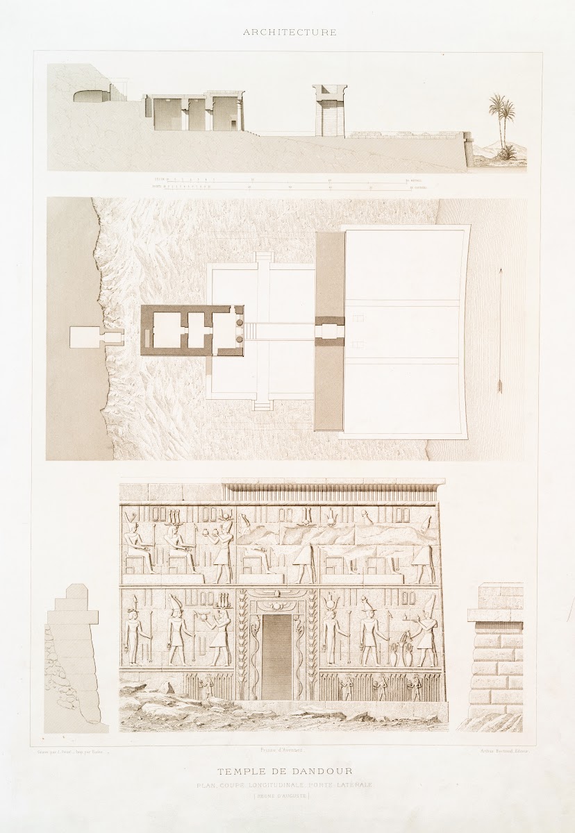 Architecture Temple de Dandour  plan coupe longitudinale porte latérale règne dA