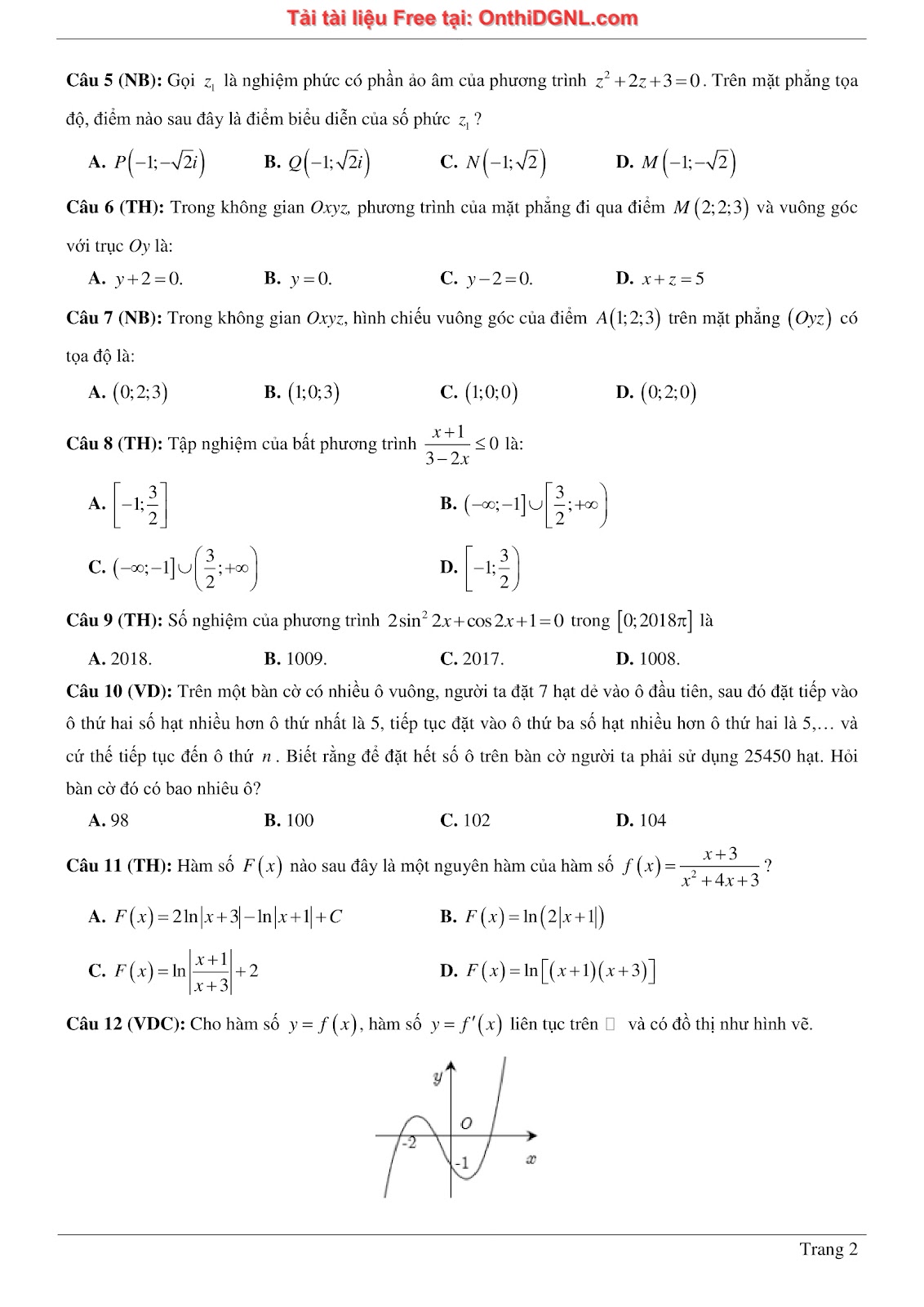 1300 bài tập môn Toán - Ôn thi ĐGNL ĐHQG Hà Nội Phần 10