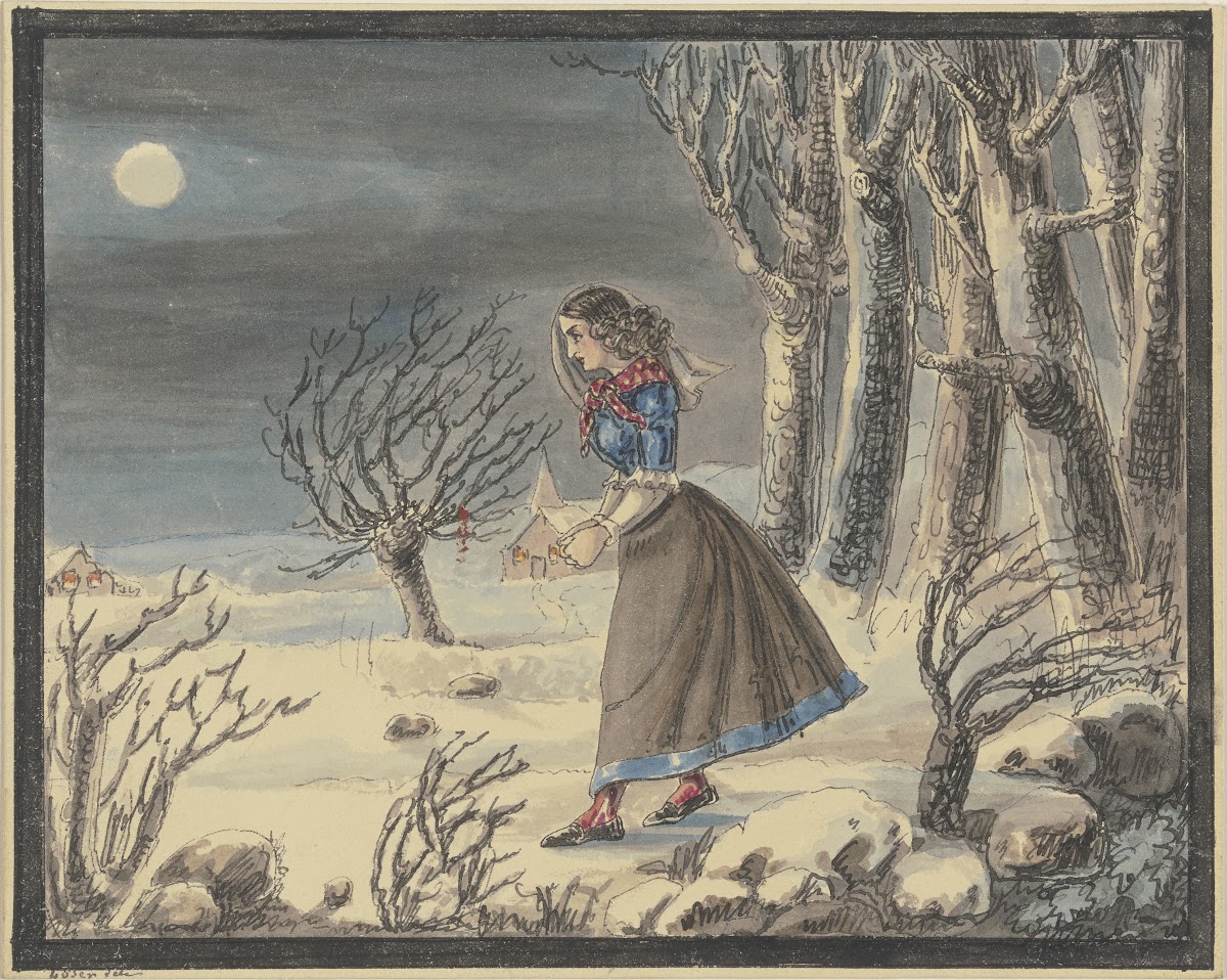 Die Dichterin Anna Louise Karsch In Einer Winterlandschaft Bei Vollmond