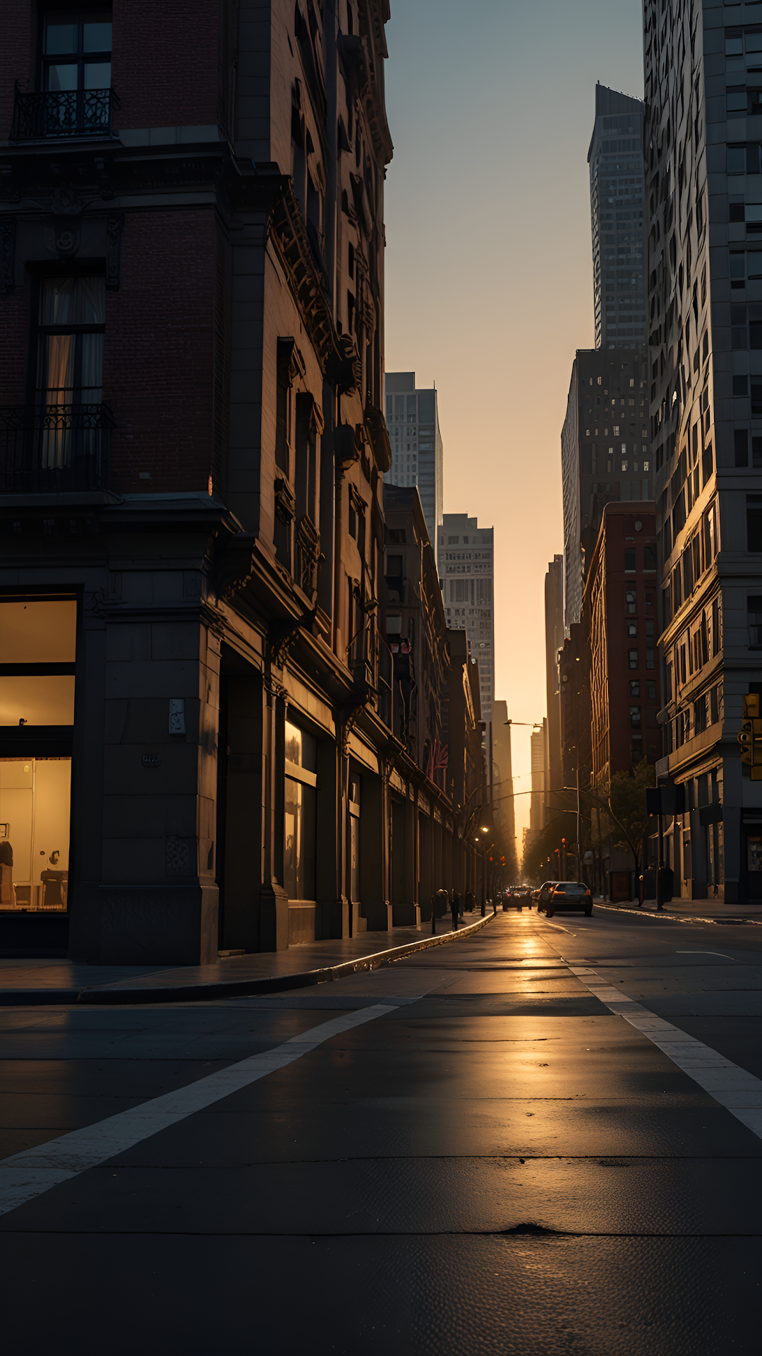 Golden Sunlight Reflection on Wet Manhattan Street - Free 4K mobile Wallpaper