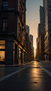 Golden Sunlight Reflection on Wet Manhattan Street
