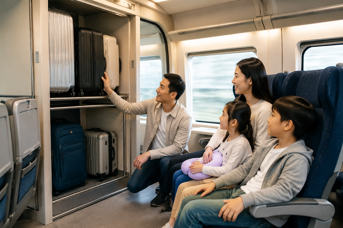 Hành khách cất nhiều vali an toàn trên tàu AREX