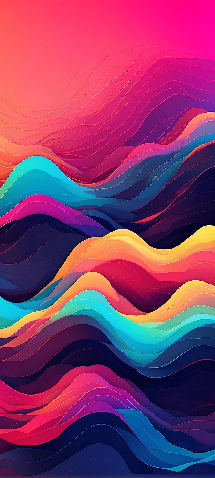 Abstract Colorful Wavy Layers - Digital Abstract Art 2K iPhone Wallpaper (1440x3200)