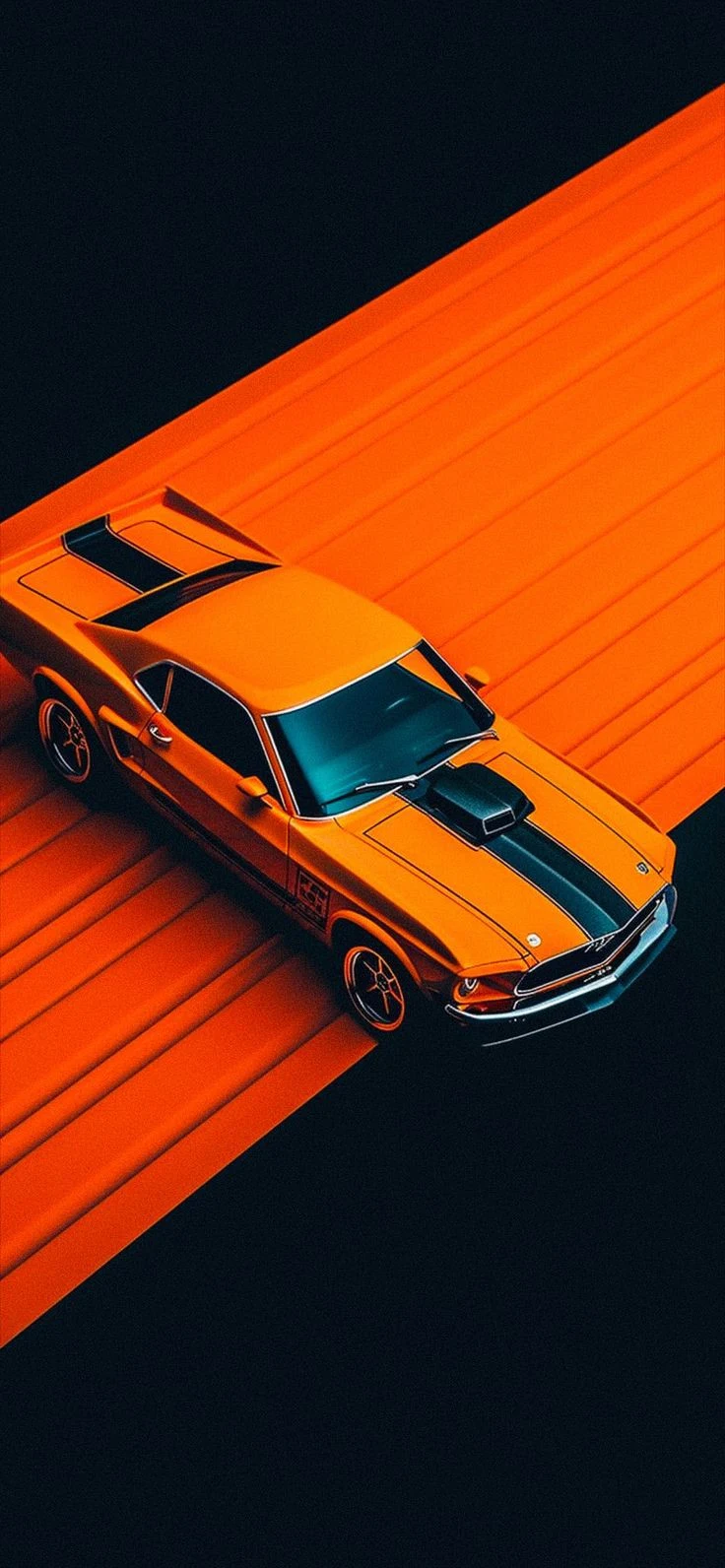 Orange Ford Mustang Boss 302 - Minimalist Digital Art iPhone Wallpaper (736x1592)