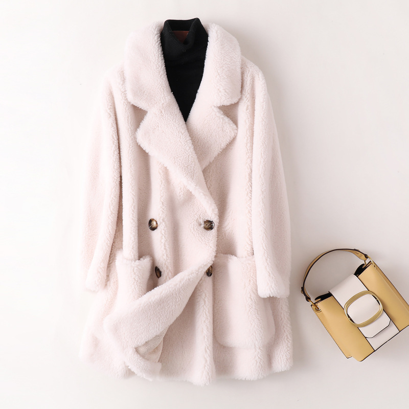 Women's mid-length lambskin imitation coat