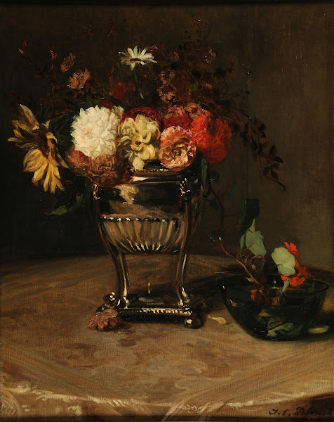 Dahlias et capucines à lurne dargent before 1906