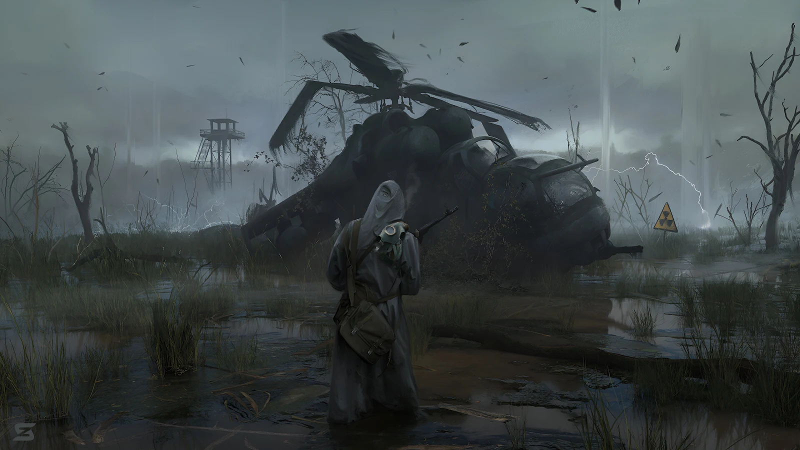 Stalker In The Radioactive Swamp - Dystopian Concept Art 4K Wallpaper (3840x2160)