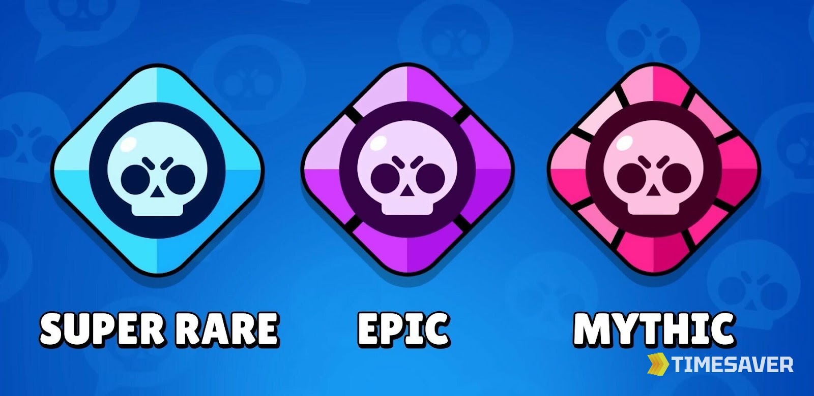Brawl Stars gear rarity tiles labeled Super Rare, Epic and Mythic side by side
