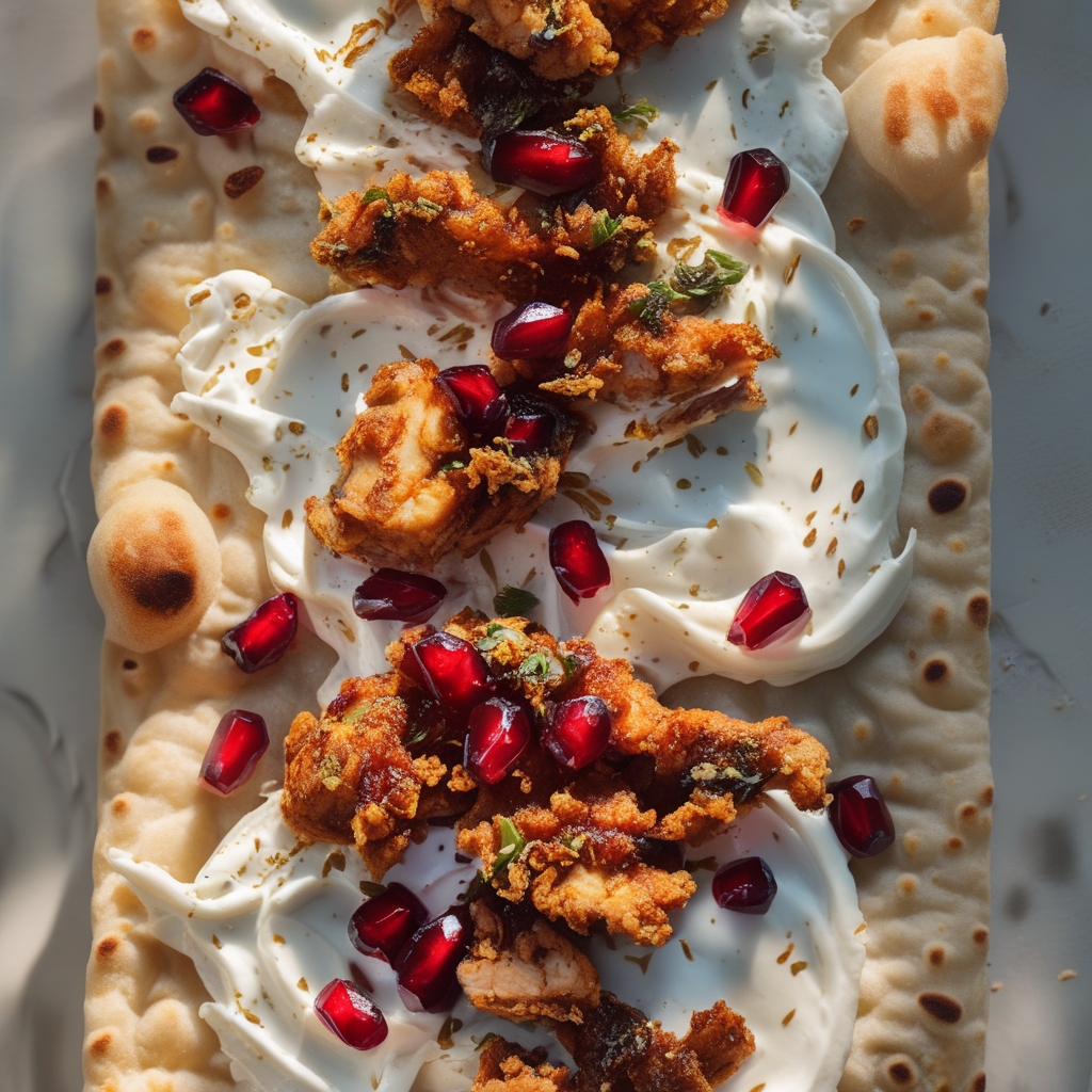 Final Crispy Za'atar Chicken & Whipped Feta Protein Flatbreads with Pomegranate Molasses