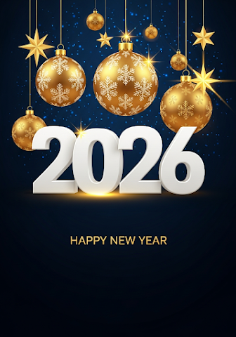 Happy New Year 2026 Blue Gold