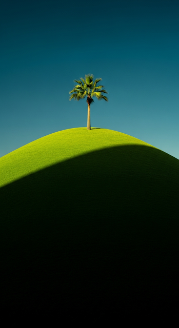 Minimalist Palm Tree Silhouette on Vivid Green Geometric Hill - Free mobile Wallpaper