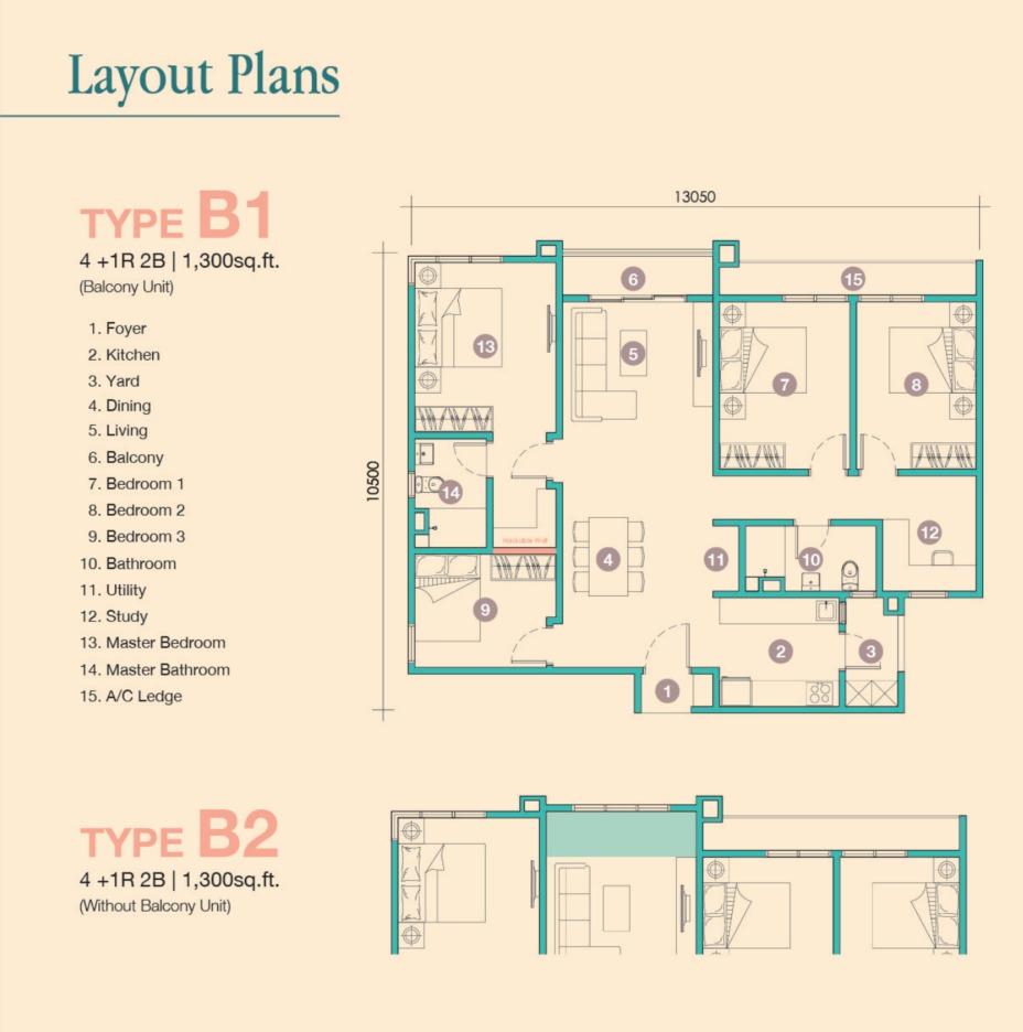 D'Tessera Type B1 floor plan — 1214 sq ft, 3 bedrooms