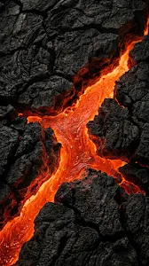 Abstract Molten Lava Cracks in Dark Volcanic Rock