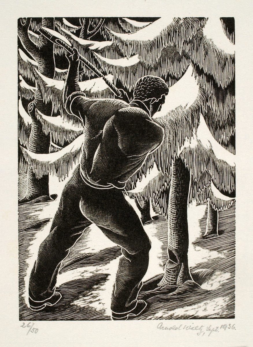 Untitled man cutting down tree 1936