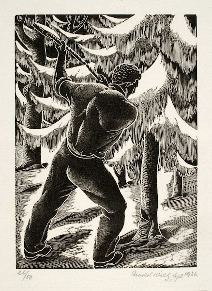 Untitled man cutting down tree 1936