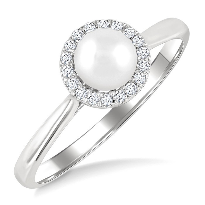 Pearl & Halo Diamond Ring