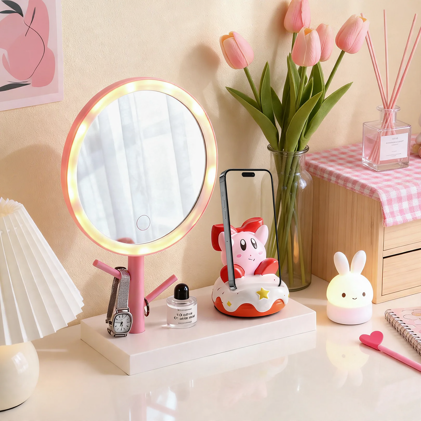 LED Makeup Mirror with Smartphone Stand