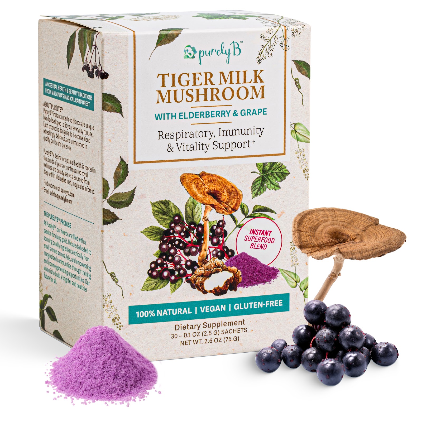 PurelyB Tiger Milk Mushroom 30-sachet box