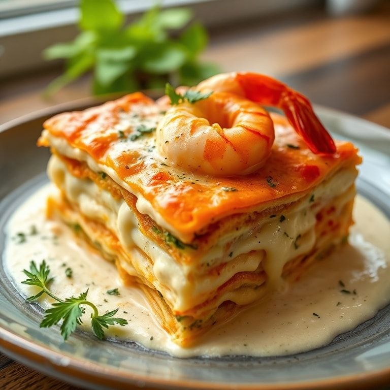 Creamy Garlic Butter Shrimp Lasagna Recipe – Easy & Tasty Dinner finished