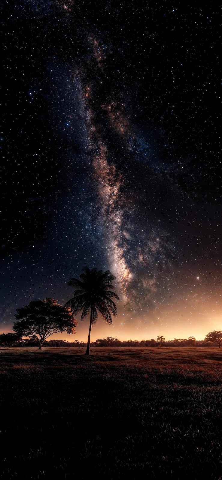 Milky Way Over Palm Trees - Astrophotography Landscape 2K iPhone Wallpaper (1890x4094)
