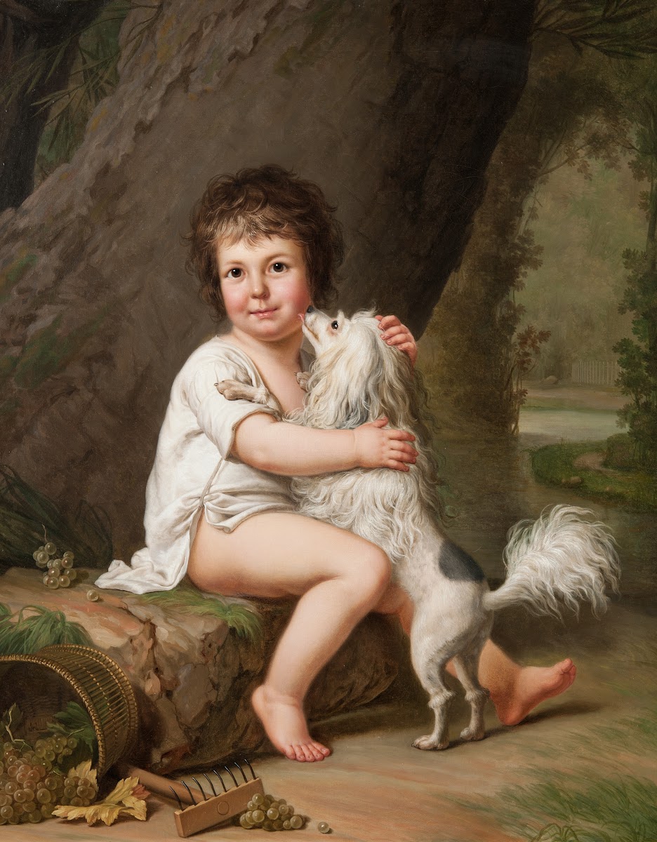 Portrait of the young Henri Bertholet Campan 1784 1821 with the dog Aline 1786