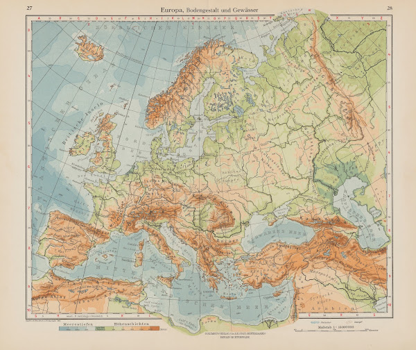 Europa Bodengestalt und Gewasser 1926