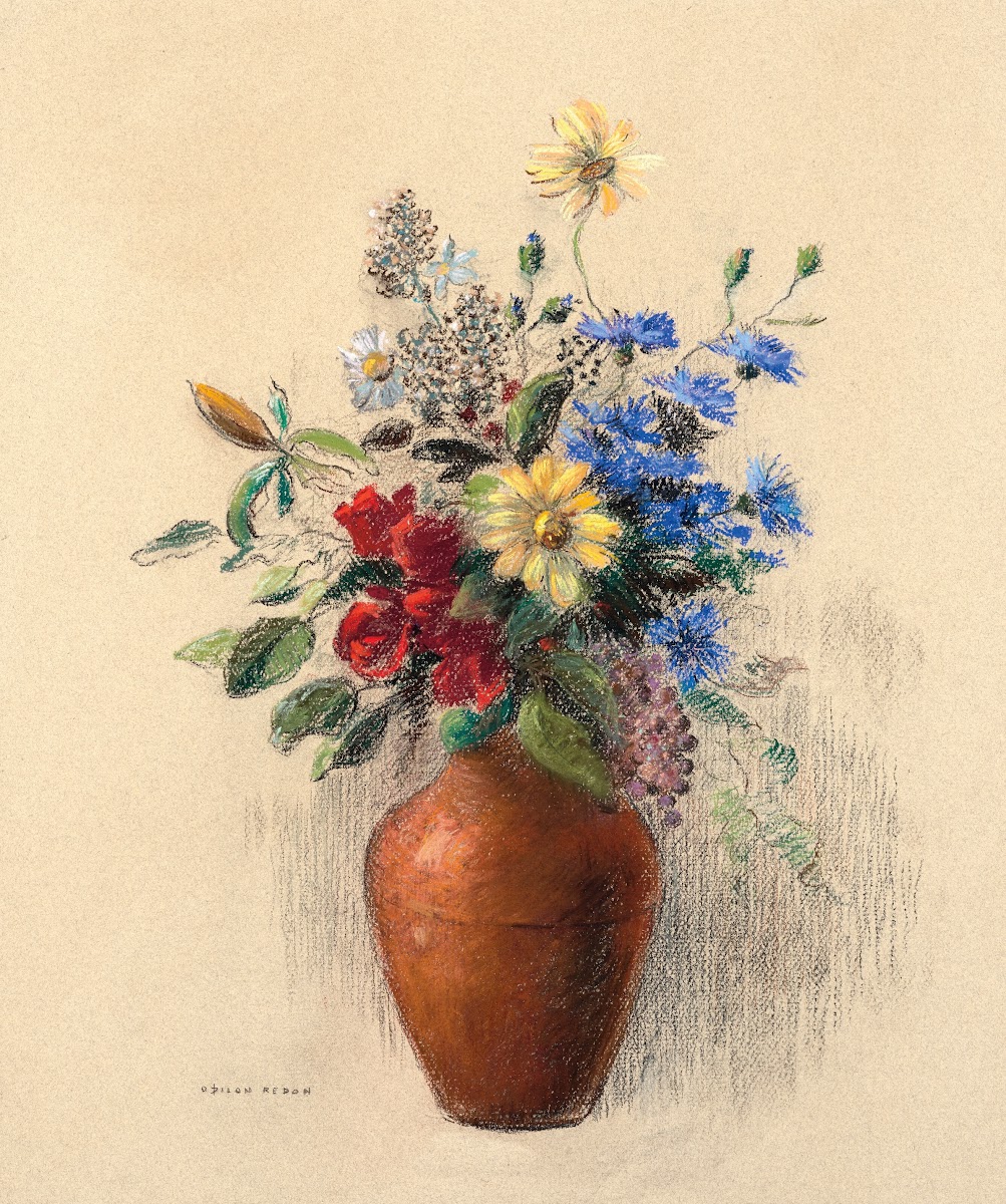 Fleurs dans un vase brun 19th century