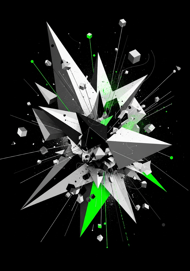 Neon Green Geometric Abstract Fragmentation