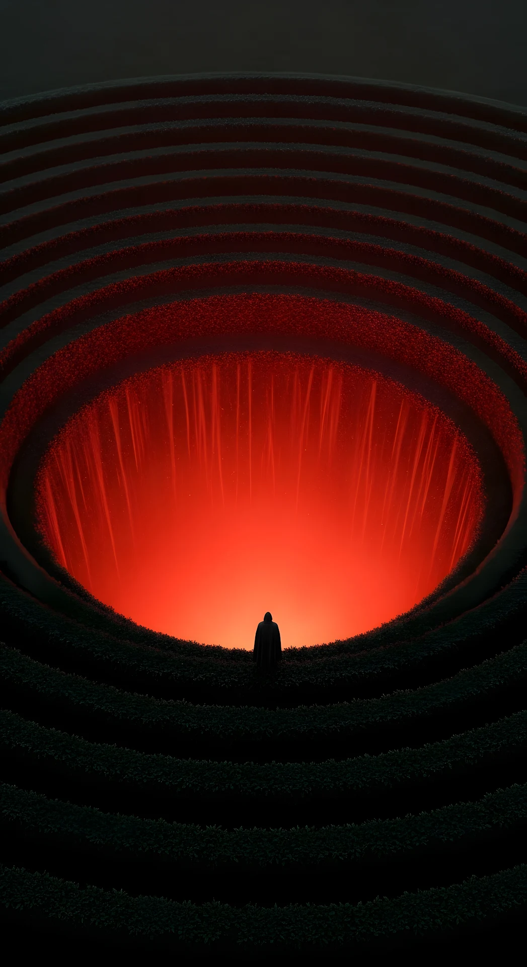 Solitary Figure at the Edge of a Giant Chasm Filled with Red Glowing Light - Free 4K mobile Wallpaper