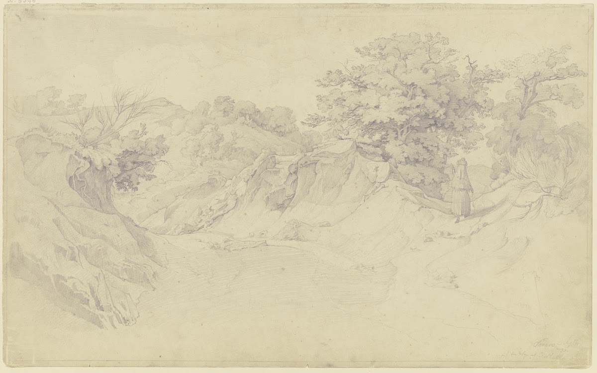 Hohlweg nach Civitella di Olevano dem heutigen Bellegra rechts eine wandernde Fr