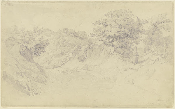 Hohlweg nach Civitella di Olevano dem heutigen Bellegra rechts eine wandernde Fr