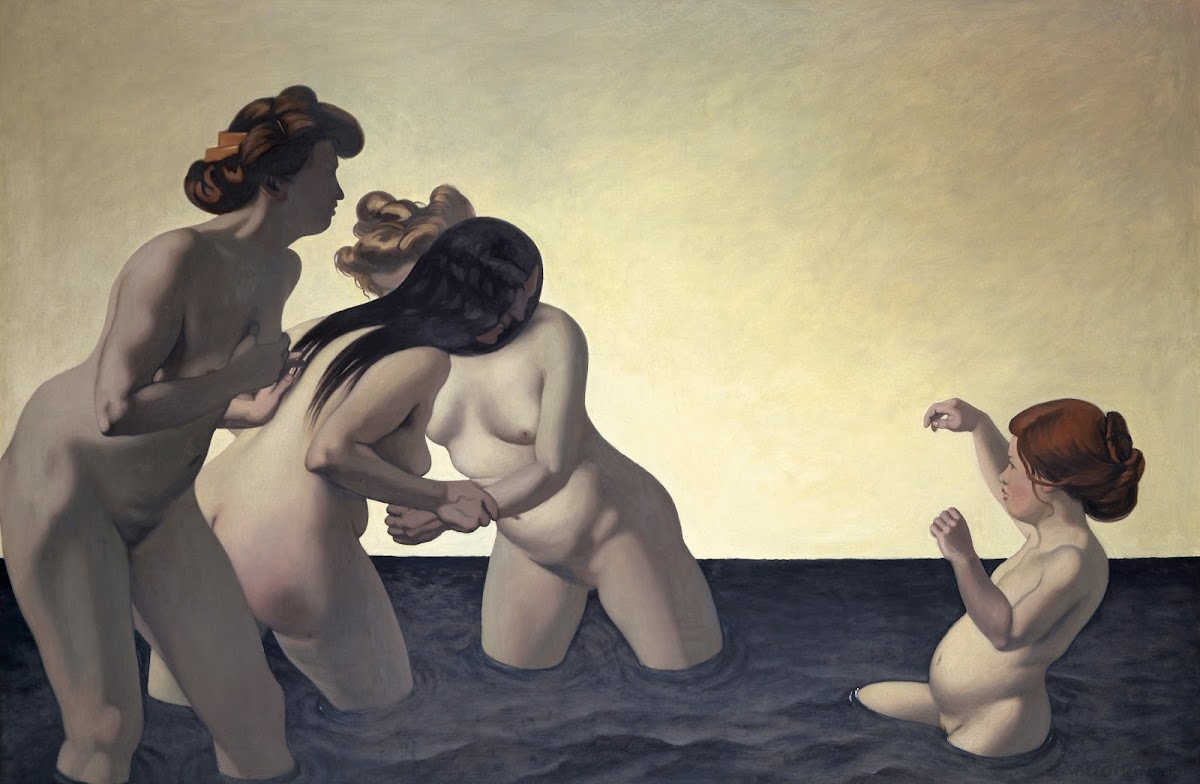 Three Women and One Little Girl Playing in the Water 1907