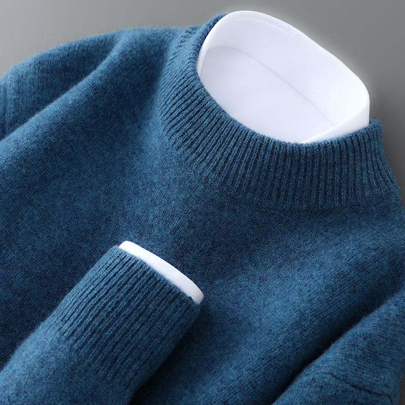 Men's wool sweater, high collar, knitted, loose