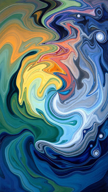 Vibrant Abstract Swirl of Ocean and Fire Colors - Free mobile Wallpaper