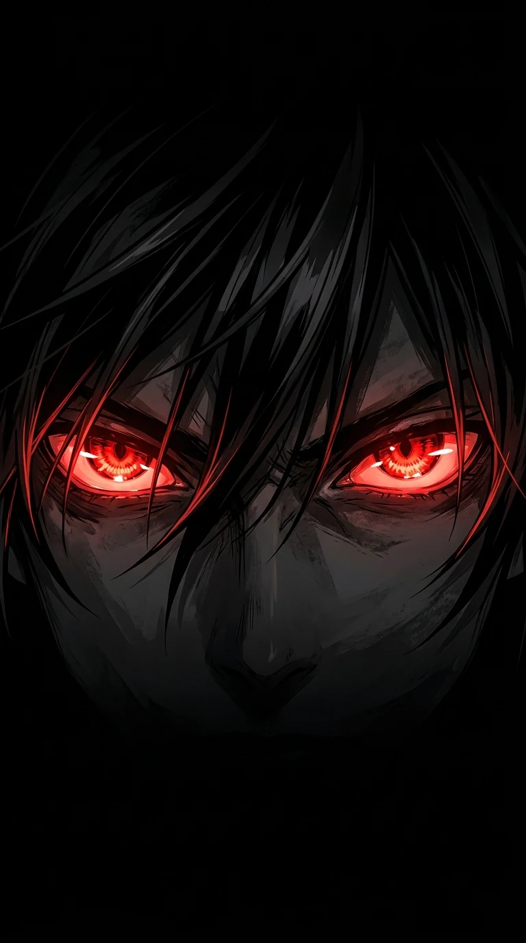 Minimalist Anime Style Dark Portrait with Glowing Red Eyes - Free 4K mobile Wallpaper