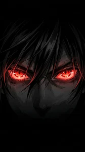 Minimalist Anime Style Dark Portrait with Glowing Red Eyes