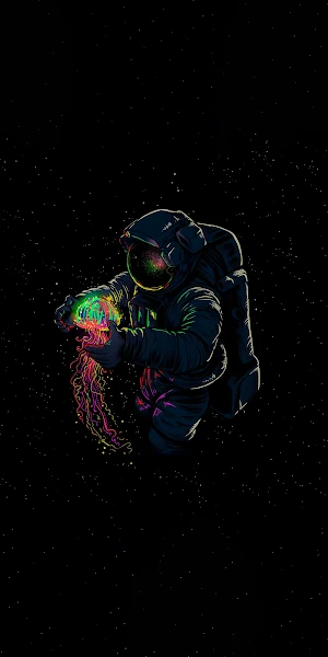 Astronaut, Jellyfish, Space, Galaxy 2K iPhone Wallpaper Background