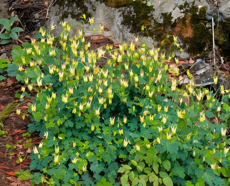 Aquilegia canadensis in piena fioritura nel giardino roccioso