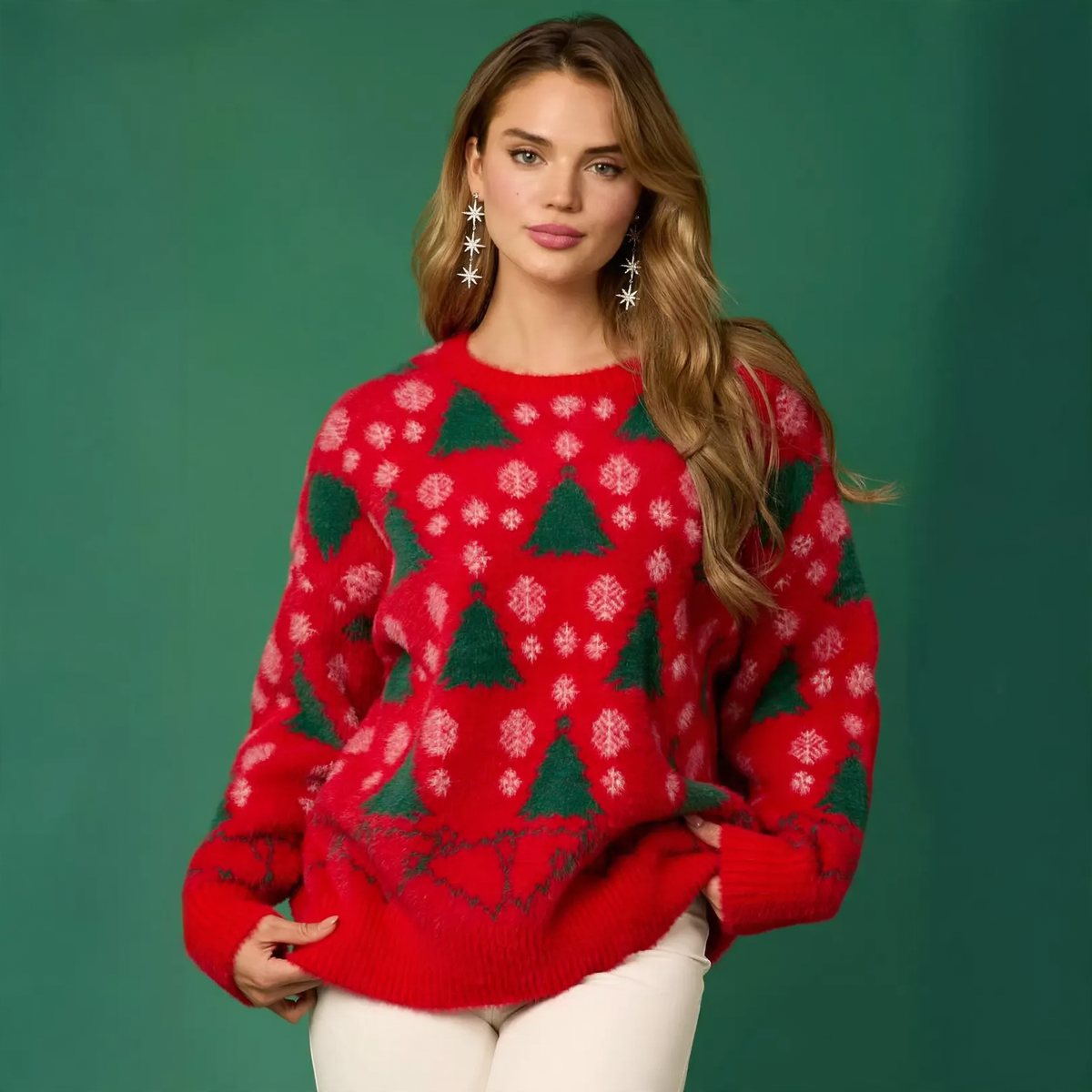 Women’s Christmas sweater with reindeer and tree motif