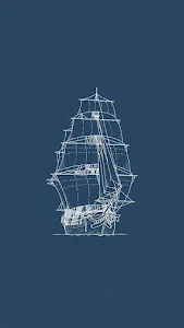 Minimalist White Line Sketch of a Sailboat on a Navy Blue Background