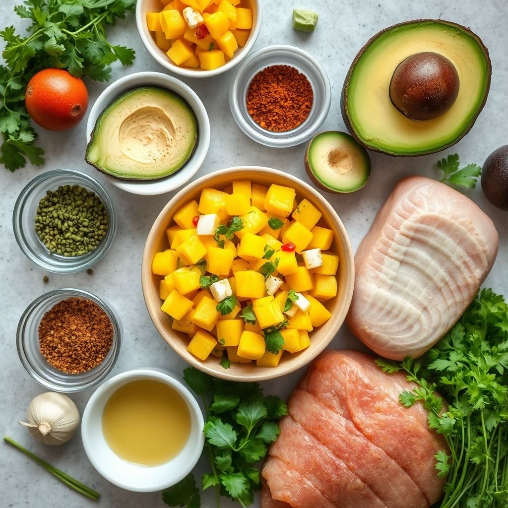 Ingredients for Fresh Mango Avocado Salsa Recipe Ready in 15 Minutes – Easy Homemade Appetizer