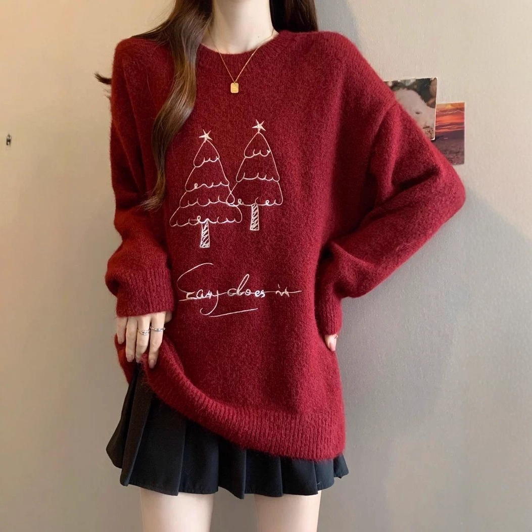 Damen-Strickpullover in Rot, Rundhalsausschnitt
