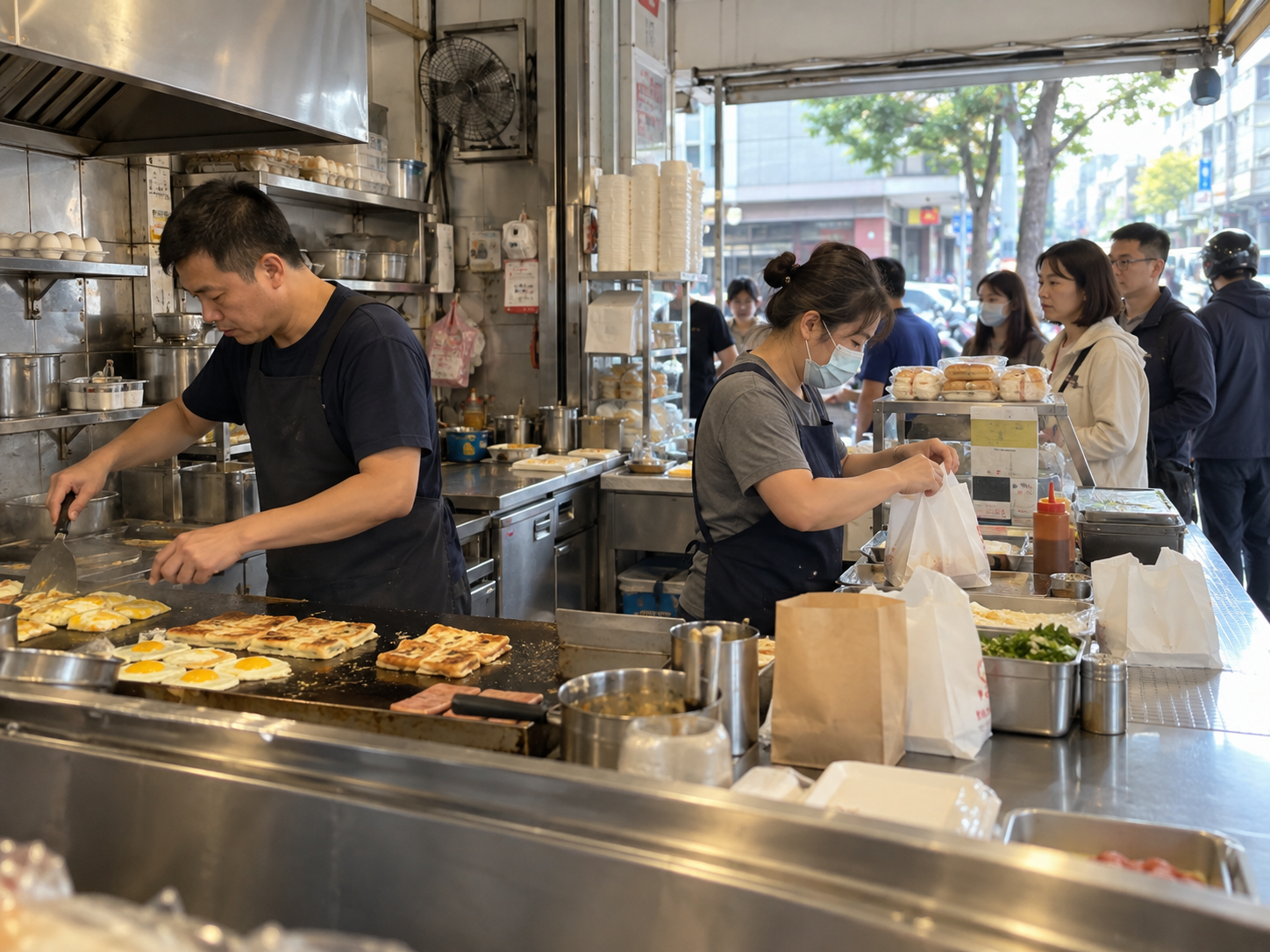 早餐店尖峰時段把烹調與外帶包裝安排在不同工作區