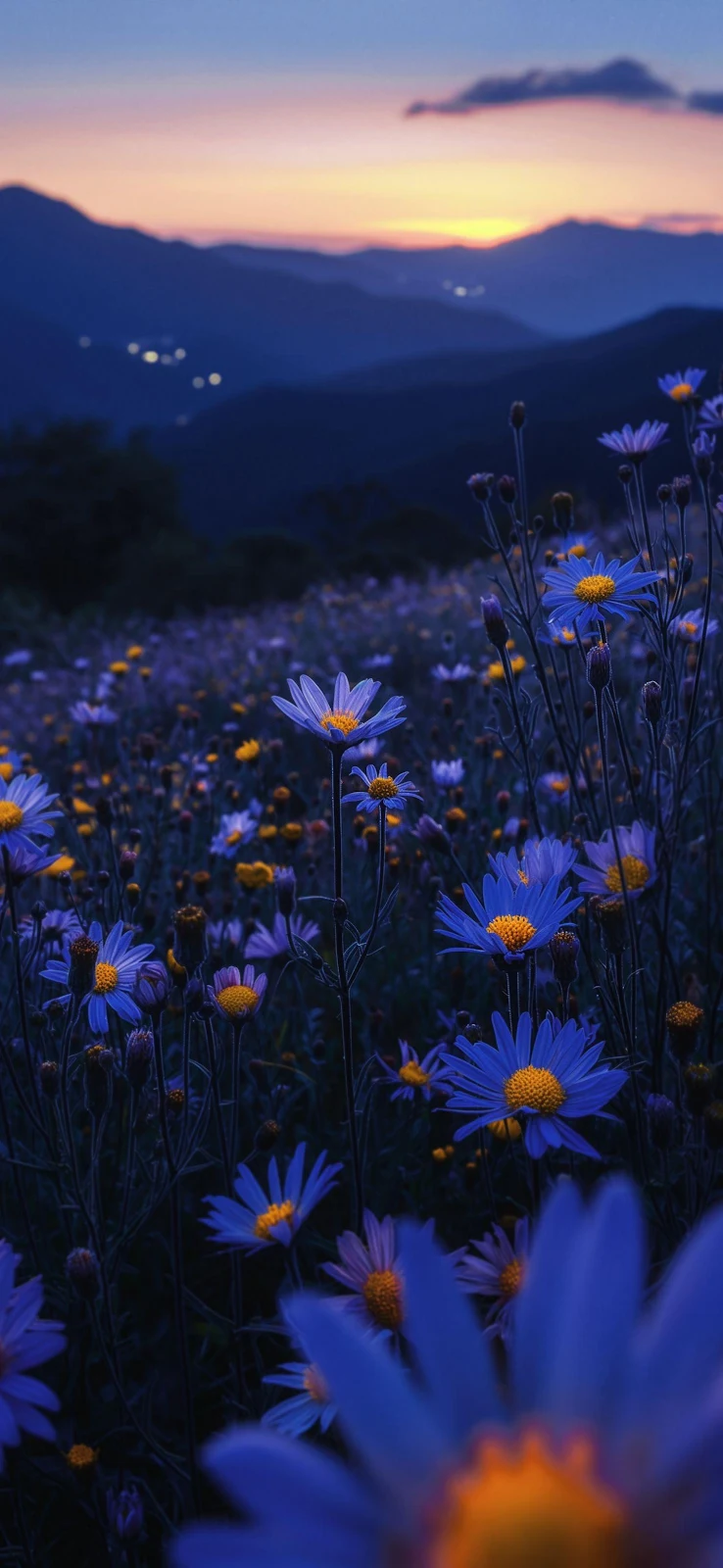 Blue Wildflower Field At Sunset - Nature Photography 2K iPhone Wallpaper (1474x3195)