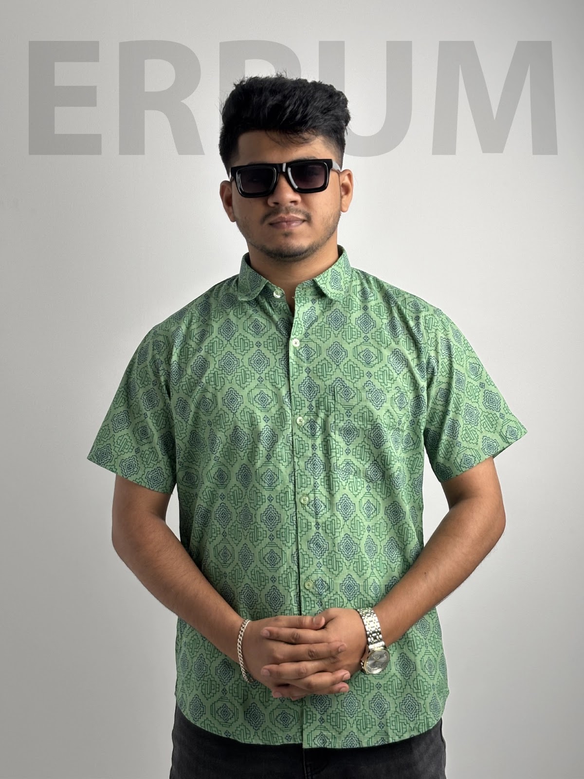 Errum Cotton Half Shirt - Ment Green