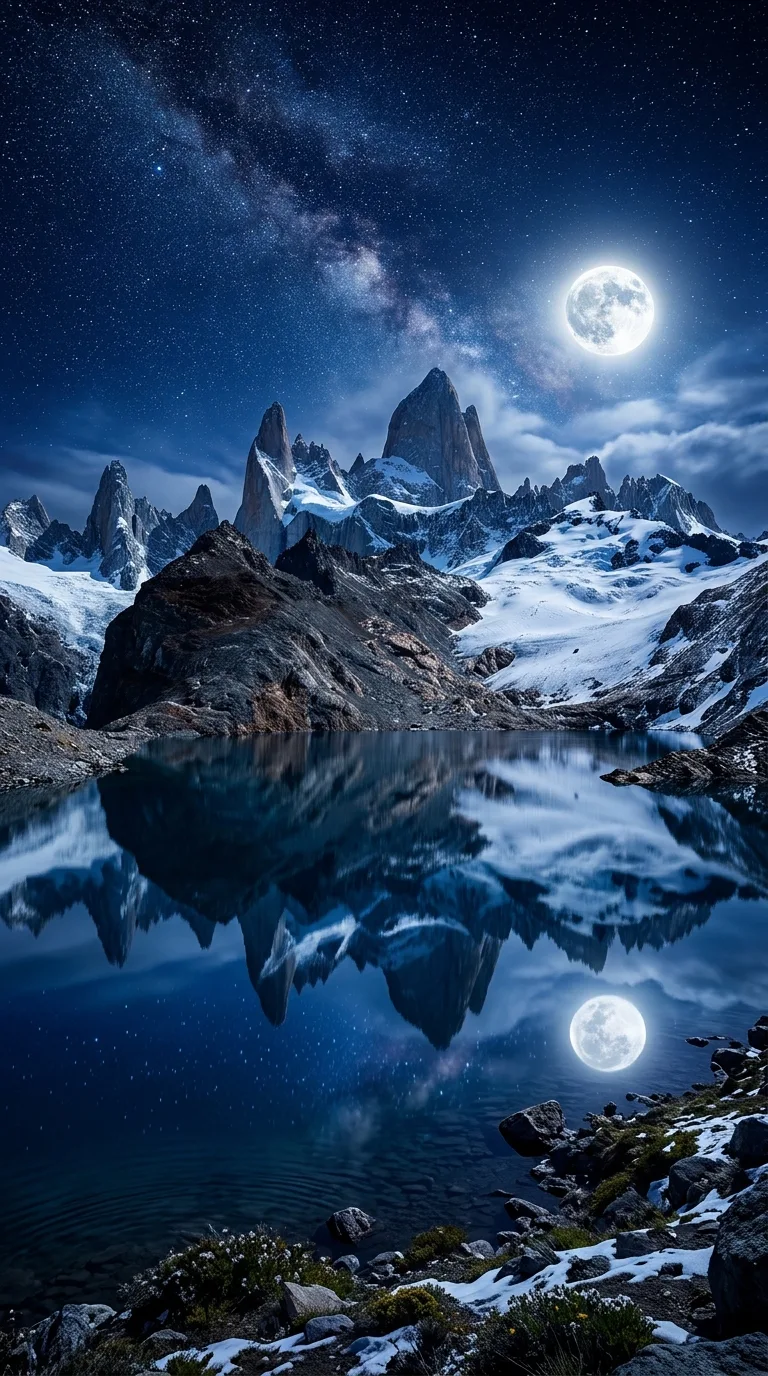 Starry Night Over Rugged Mountains and Reflective Lake - Free 4K mobile Wallpaper