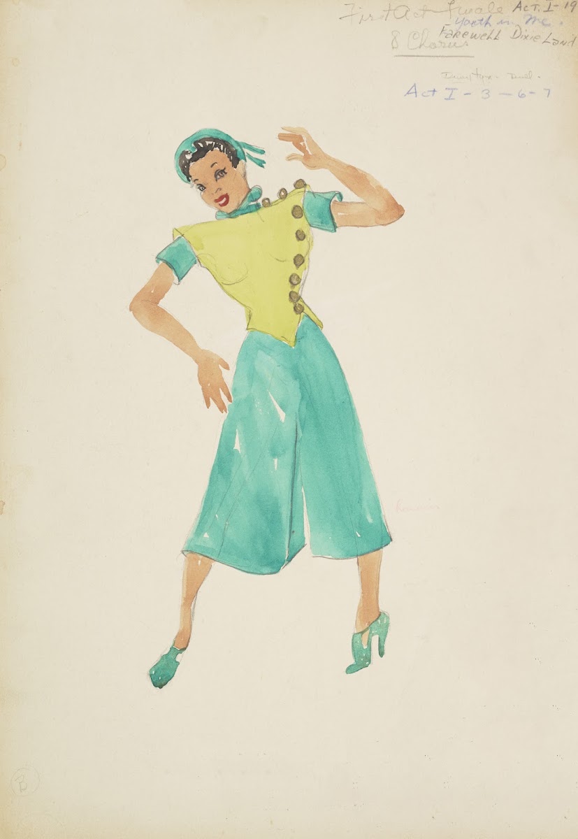 Swing It Green bodice with bronze buttons teal culottes teal cap  teal heels 193