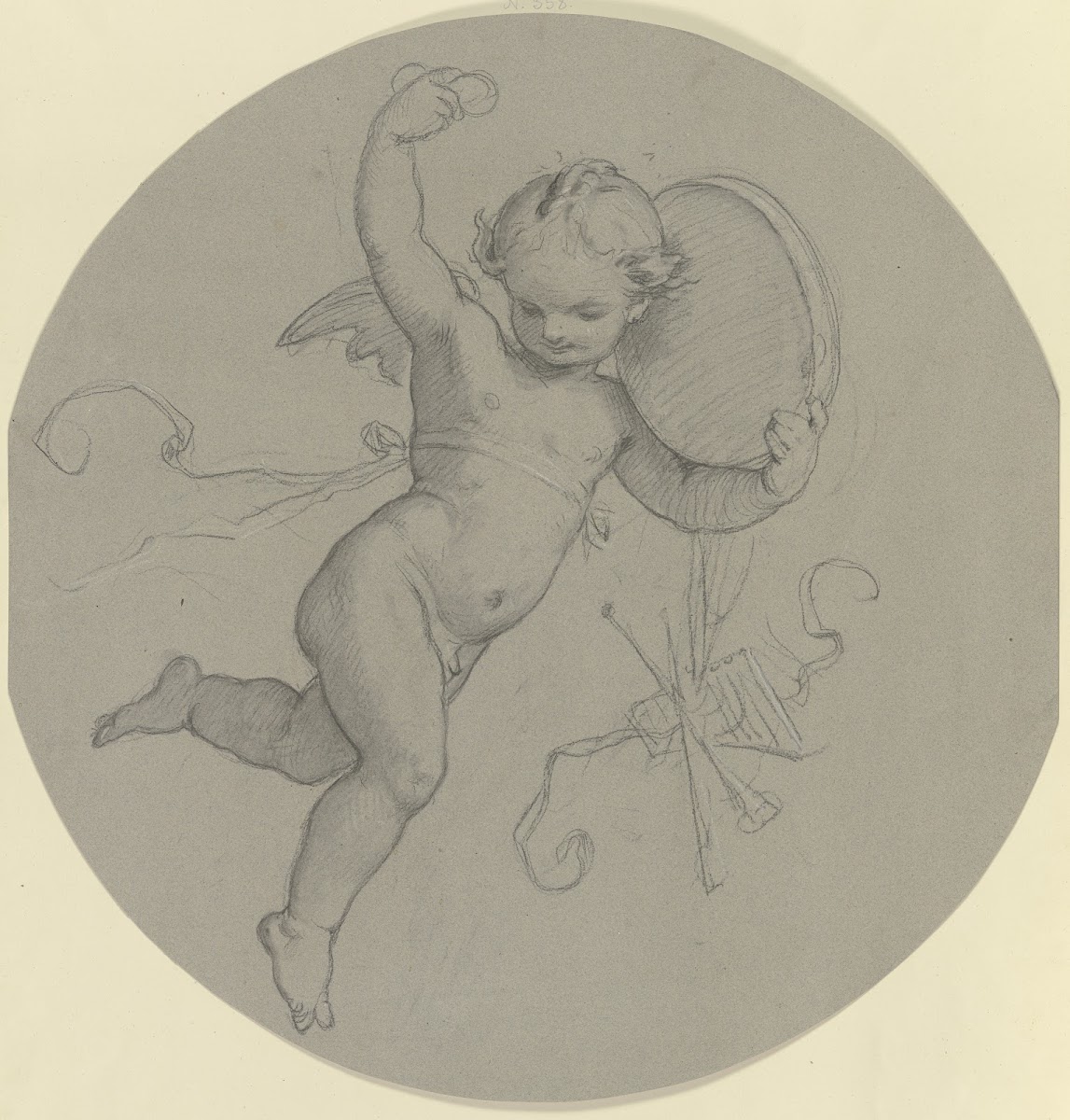 Schwebender Putto mit Tamburin ca 1847