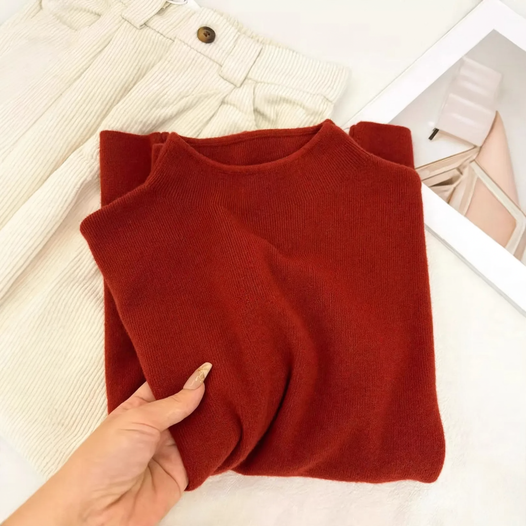 Women's knitted sweater with stand-up collar, versatile basic