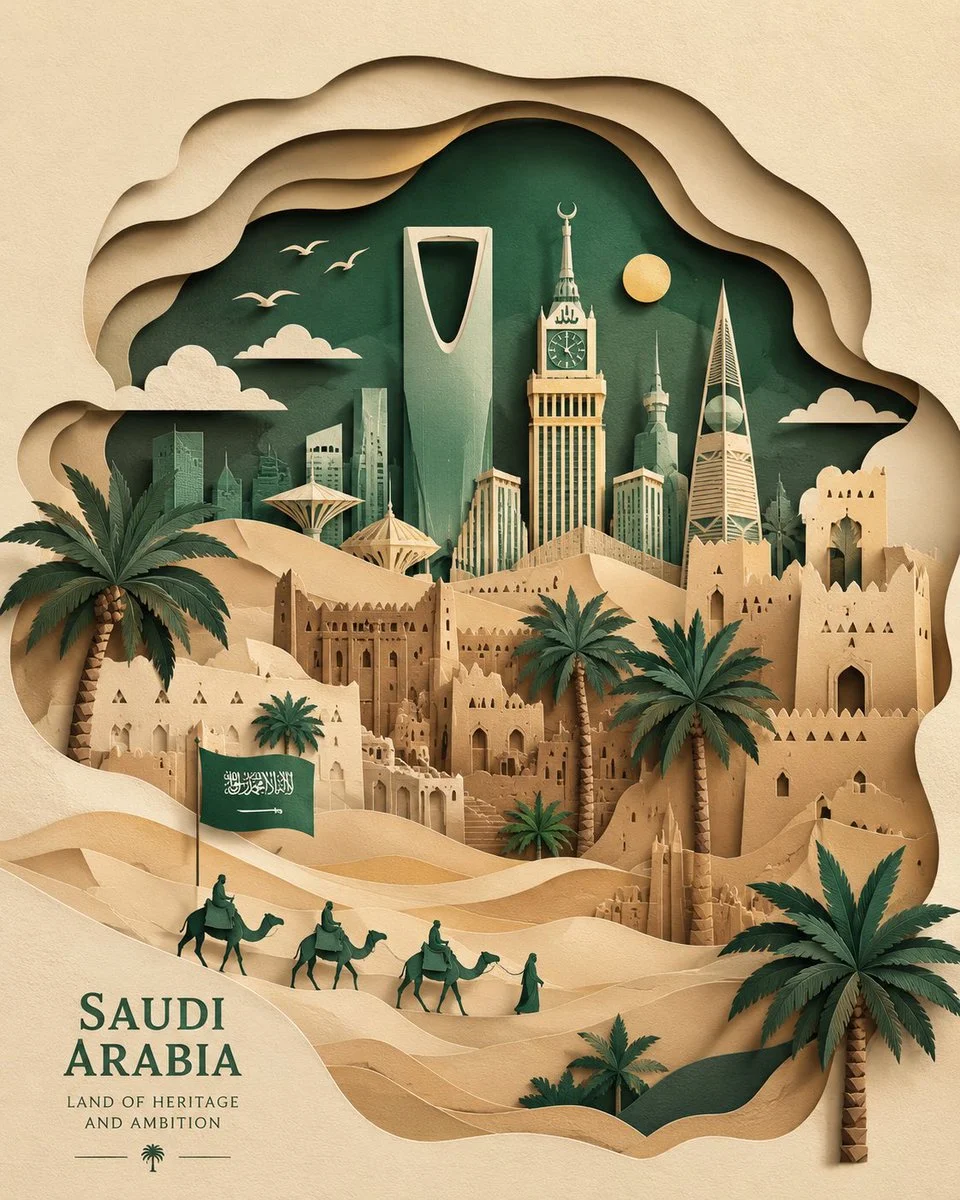 Ilustración recortada en papel de Arabia Saudita